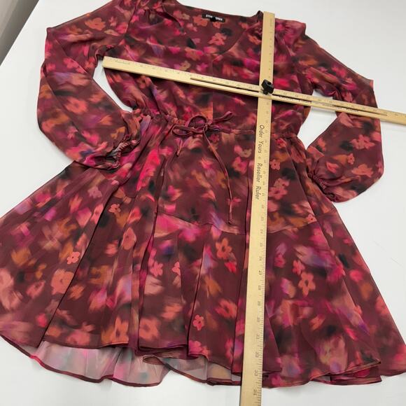 Steve Madden Dress Womens Small Pink Floral Kara Mini Puff‎ Sleeve - Picture 7 of 9